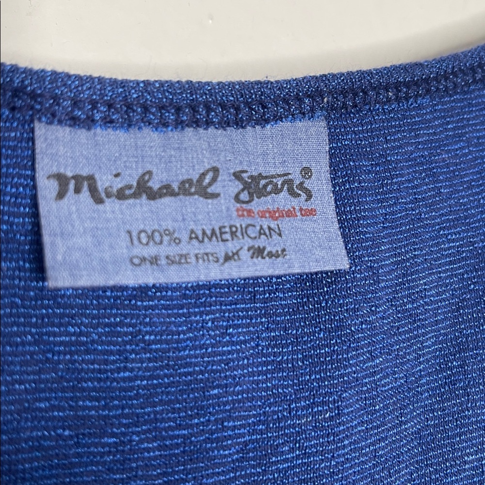 Michael Stars Scoop Neck 3/4 Sleeve Blue Stretch Tee Top One Size - Picture 2 of 5